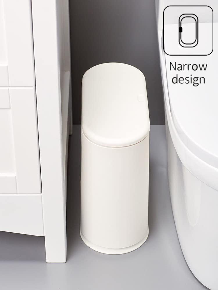 Baosia 12 Liter White Rectangular Plastic Trash Can Wastebasket with Press Type Lid,3.2Gallon Slim Trash Bin,Narrow Trash Can Waste Bins for Bedroom, Bathroom, Office,Kitchen，Powder Room