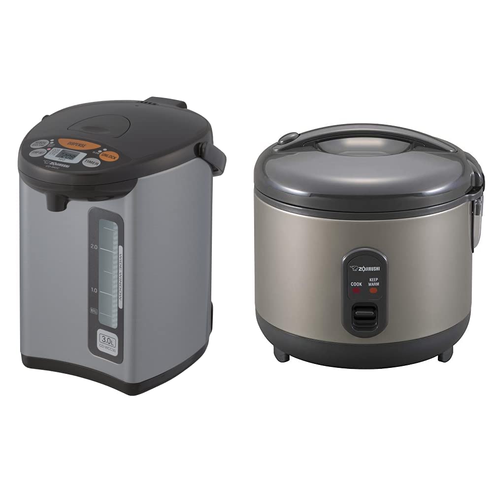 Zojirushi CD-WCC30 Micom Water Boiler & Warmer, Silver & NS-RPC10HM Rice Cooker and Warmer, 5.5-Cup (Uncooked), Metallic Gray