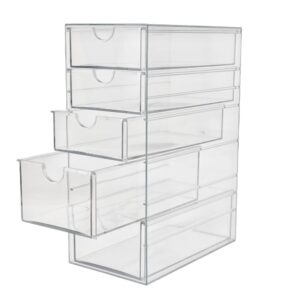 Plastic Drawer Storage with 5 Different Sizes Drawers, Clear Light Gray Hair Accessories Organizer, Transparent Bathroom Organizer, Clear Organizer Drawers, Dresser Organizer