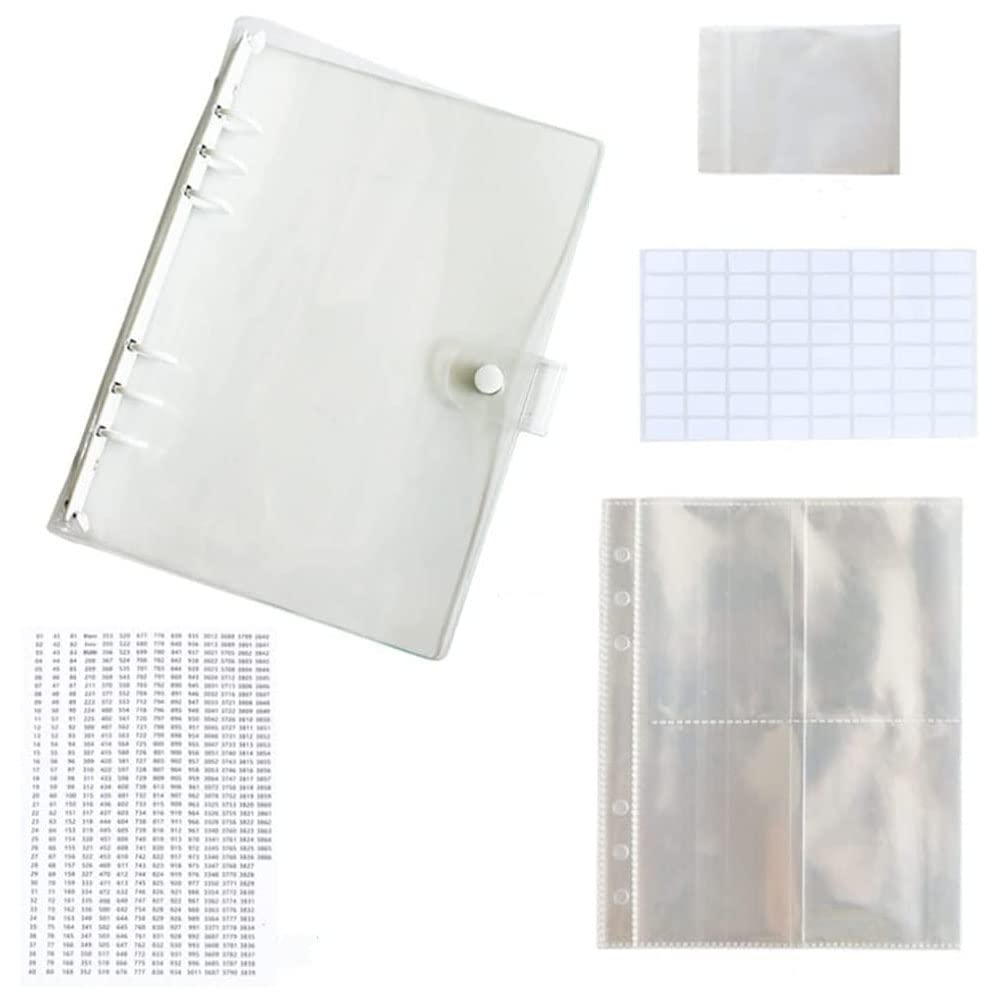 esowemsn A Set of White Diamond-Paint Beads Storage Book DIY Diamond-Paint Accessories Kit Diamond-Paint Storage Book Binder with Pockets,100pcs Self-Sealing Bags Clear Loose Leaf Organizer (White)