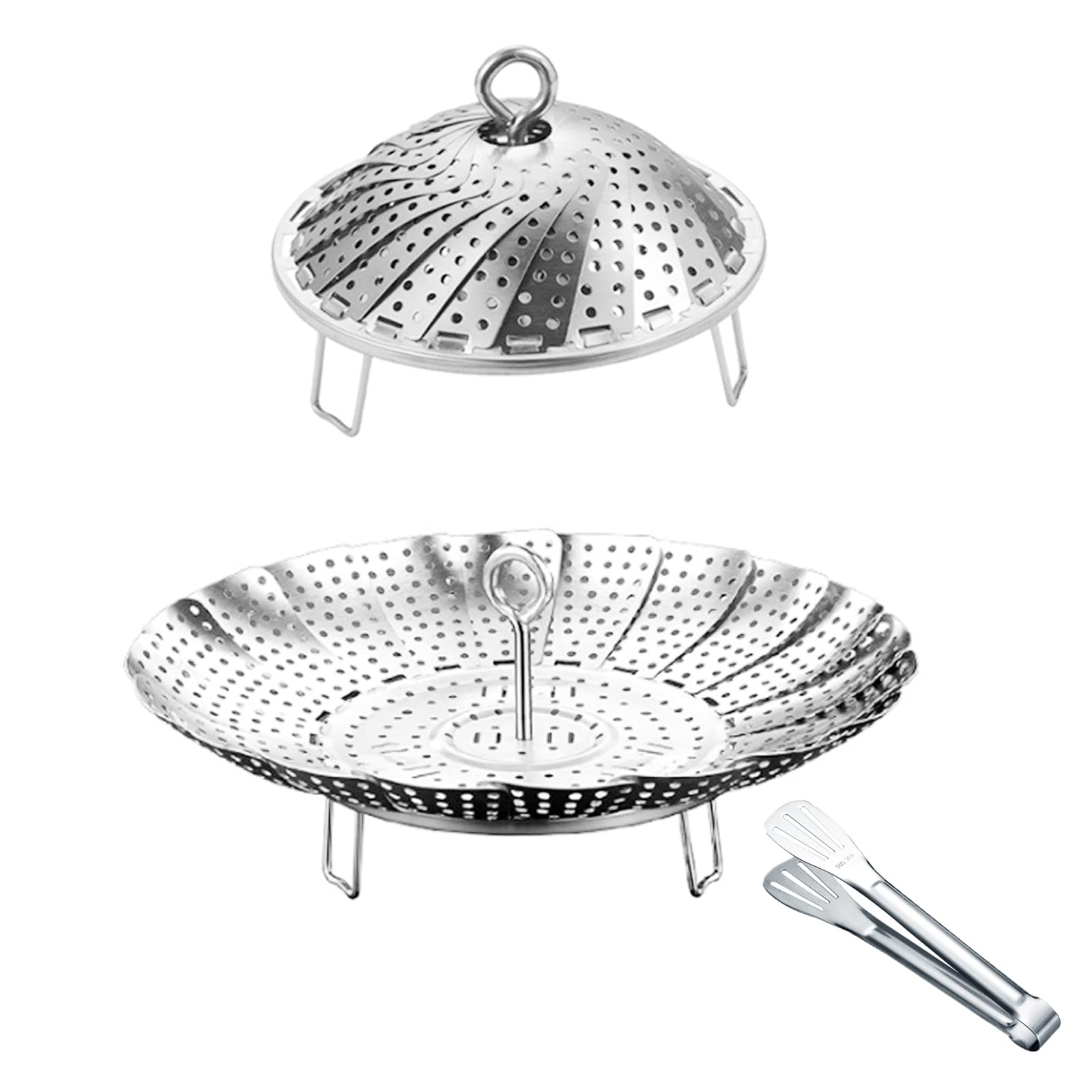 Yubng Vegetable Steamer Basket, 304 Stainless Steel Steamer for Cooking, Expendable Food Steamer to Fit Various Size Pot (5.7" to 9" + 7.3" Kitchen Tong)