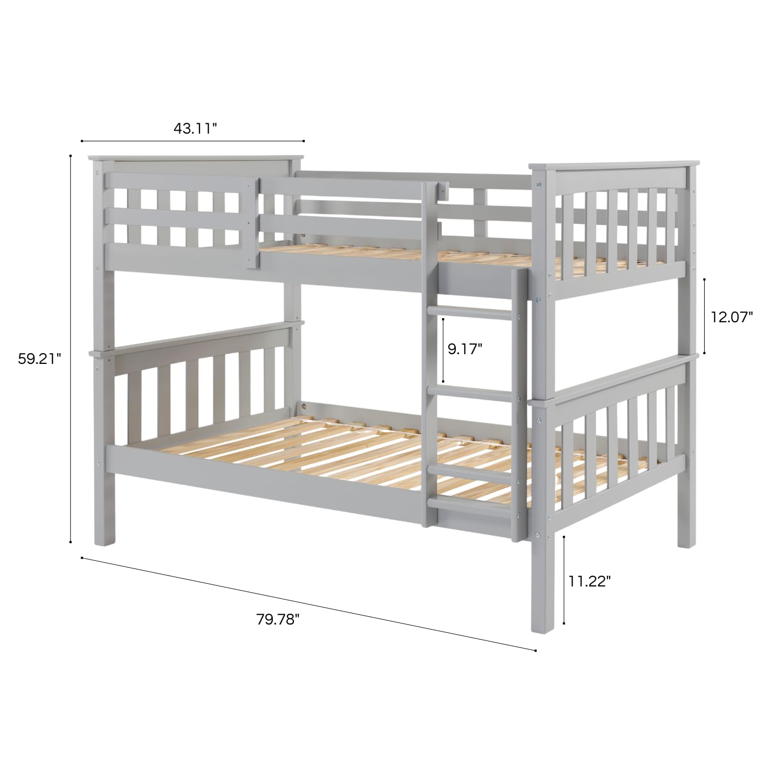 Bunk Bed Solid Wood Sturdy Twin Over Twin with Ladder and Safety Rail Grey - Kids' Twin Loft Bunk Bed with Headboard - by from The Tree Furniture