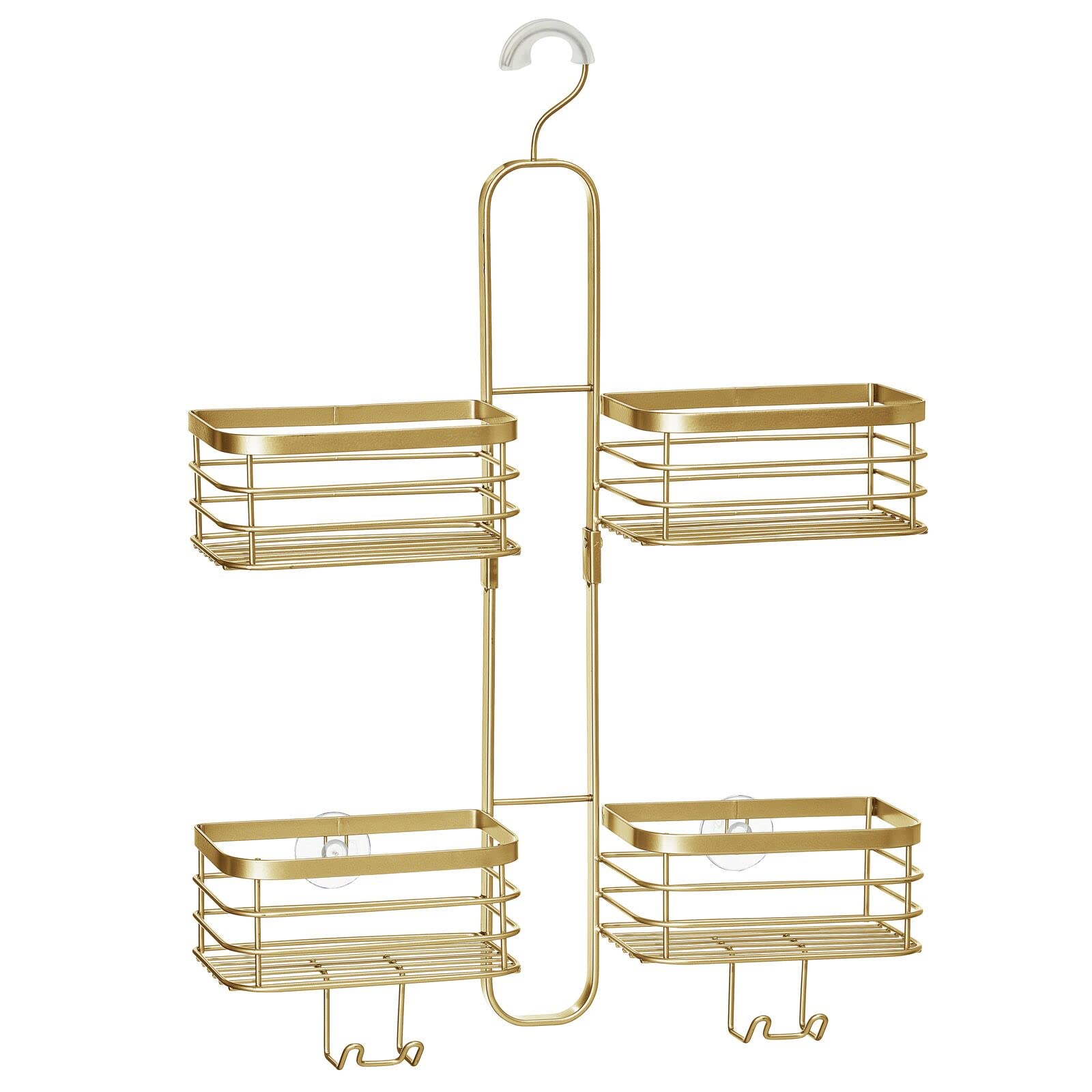 mDesign Metal Steel Hanging Shower Caddy, 4 Basket Organizer Rack for Bathroom; Hold Handheld Shower Head, Hose, Shampoo, Conditioner, Shaving Cream, Soap, Loofah - Carson Collection - Soft Brass