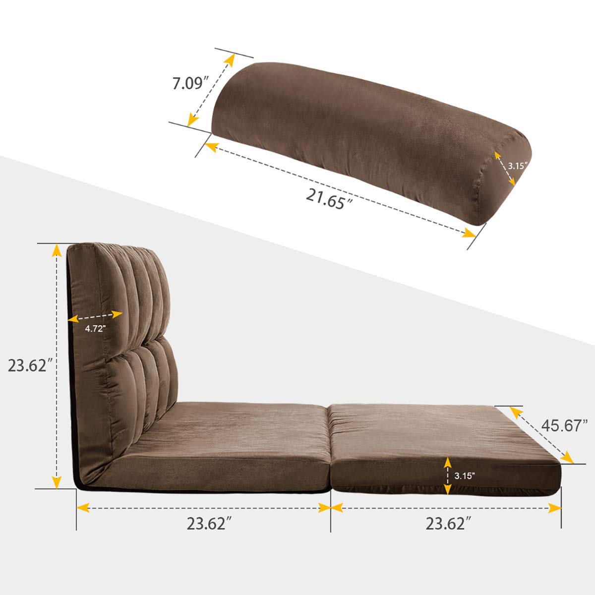 Merax Floor Sofa, Foldable Lazy Sofa Sleeper Bed with 2 Pillows, Adjustable Lounge Sofa Gaming Sofa Floor Couches 5-Position for Bedroom, Living Room, and Balcony, Brown