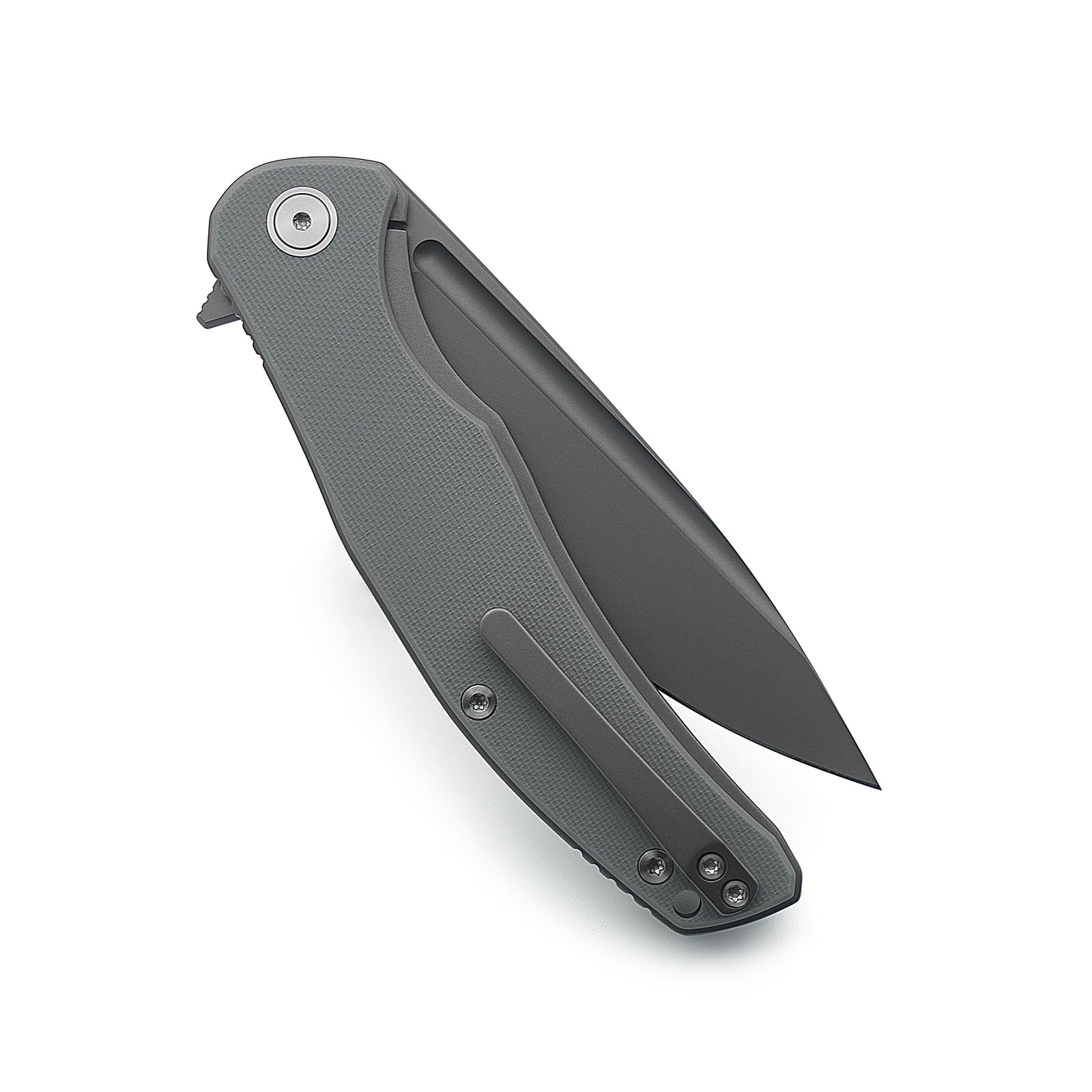 Miguron Knives M Velona Flipper Folding Knife 4.03" Dark Grey PVD 14c28n Blade Grey G10 Handle With Titanium Pocket Clip Camping Hiking Pocket Knife MGR-8003DGII