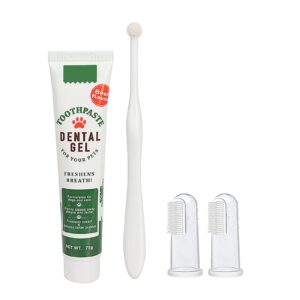 pet dog tooth brushing kit - dog finger toothbrush, 360° toothbrush & beef flavor toothpaste for dogs puppy cats teeth oral cleaning, fresh breath, reduces plaque & tartar buildup dental care kit