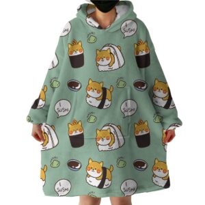 sleepwish sushi shiba fashion hoodies & sweatshirts cute kawaii dog kids wearable blanket pet animal hooded blanket sweatshirt for girls boys women (adults 63" x 39")