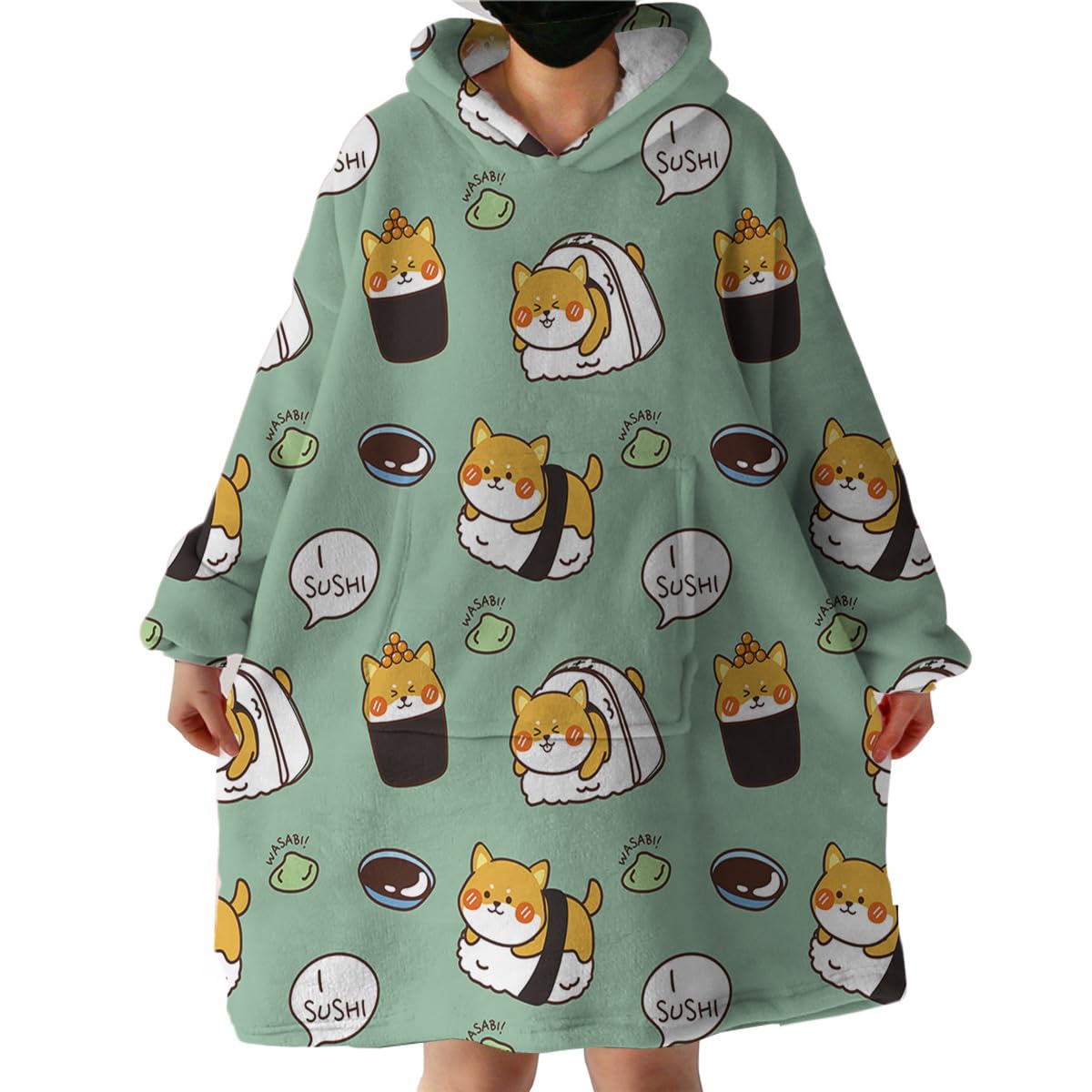 Sleepwish Sushi Shiba Fashion Hoodies & Sweatshirts Cute Kawaii Dog Kids Wearable Blanket Pet Animal Hooded Blanket Sweatshirt for Girls Boys Women (Adults 63" x 39")