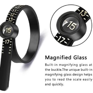 Ring Sizer Measuring Tool JRONGHE Reusable Finger Size Measuring Tape with Magnified Glass, Jewelry Sizing Tool 1-17 USA Rings Size