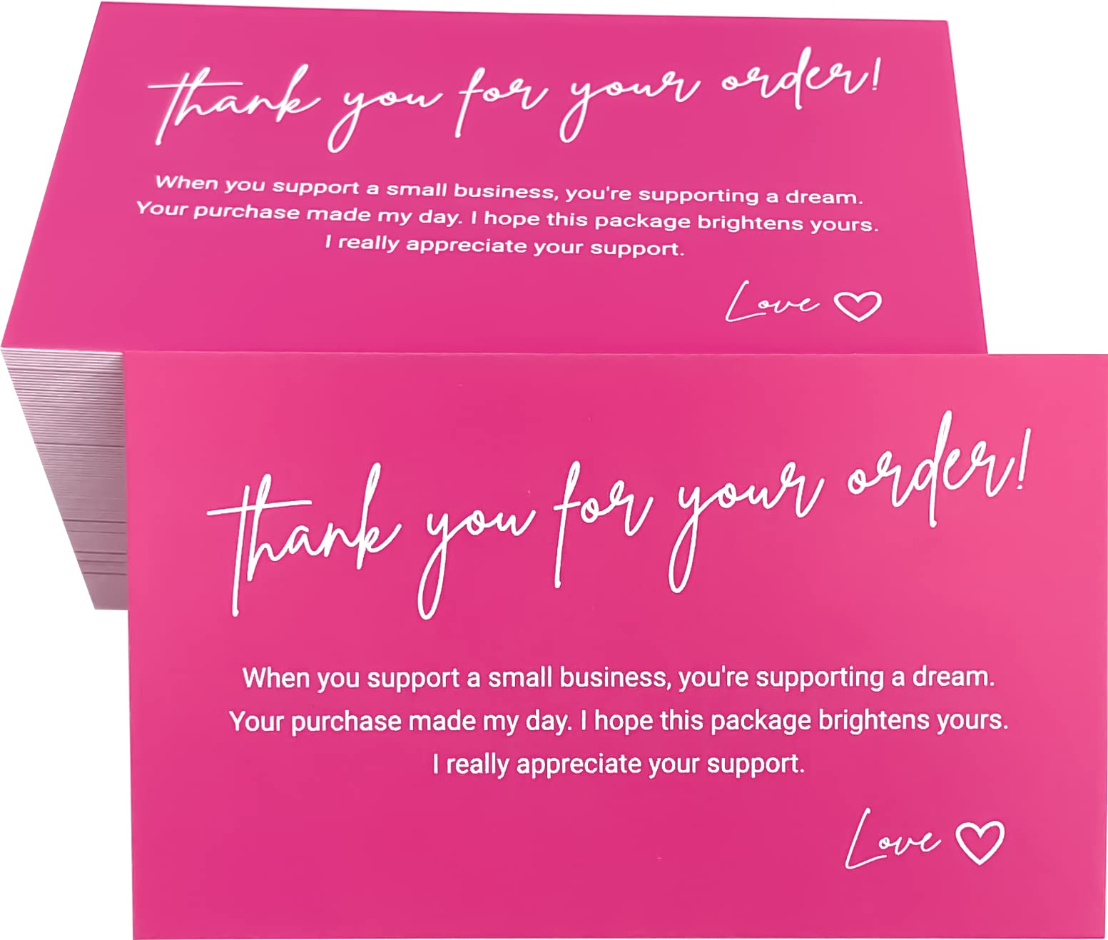 RXBC2011 Thank you for the support card Appreciation Notes Thanks card Package Insert for online business pack of 100 Letter print Hot pink