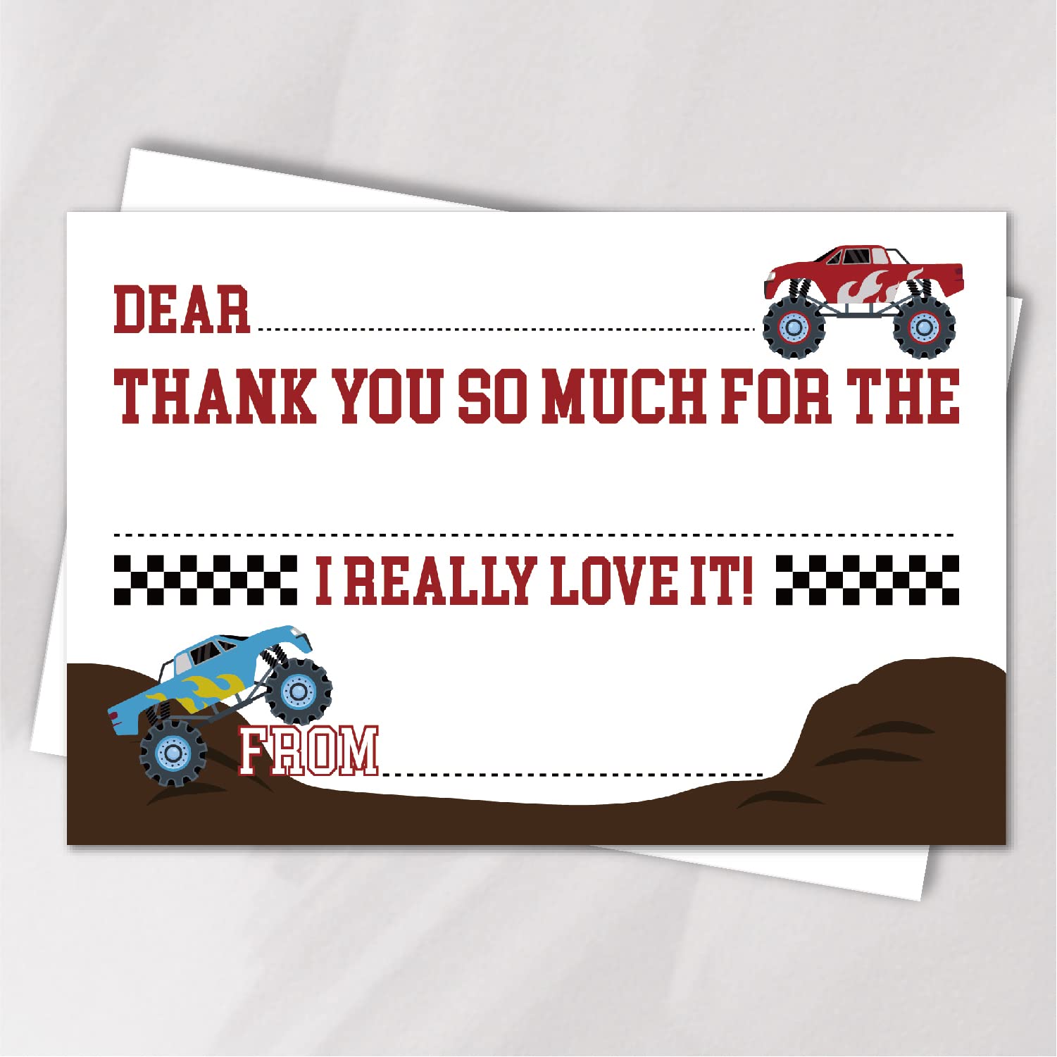 VNWEK Monster Truck Fill in Thank You Cards Fill in With Envelopes,Truck Birthday Party Double-sided Printed Thank You Card Cards for Boys Kids,Thank You Cards for Boys Birthday Party(20 Sets)