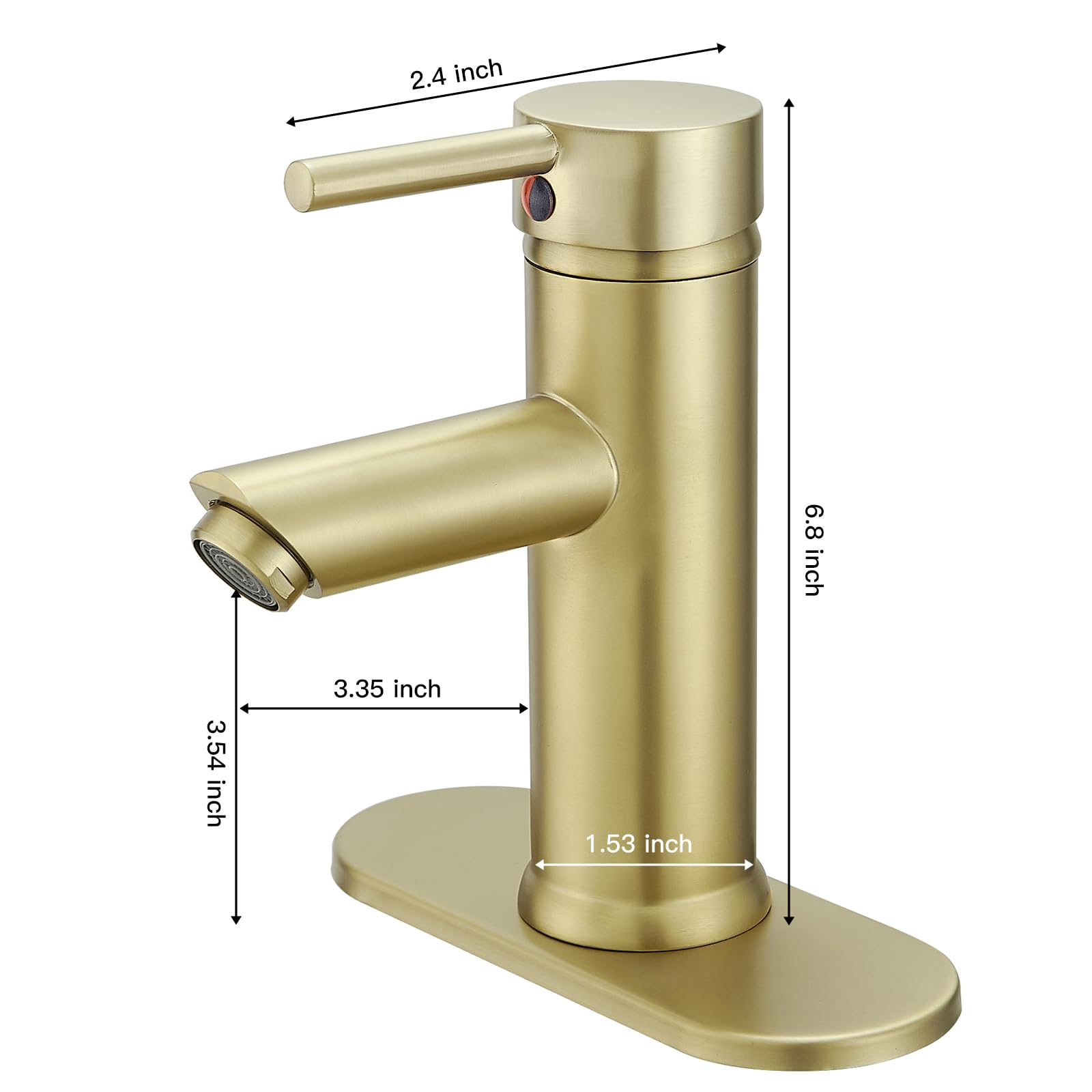 Greenspring Brushed Gold Bathroom Faucet, Bathroom Sink Faucet, Farmhouse Single Handle One Hole Bathroom Faucets with Supply Line with Pop Up Sink Drain Assembly and Water Faucet Supply Lines