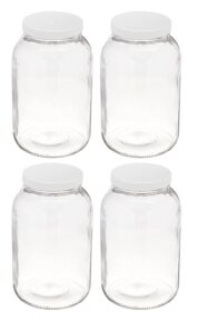 north mountain supply 1 gallon glass jar wide mouth with white plastic lid - usda, bpa-free, made in the usa - for fermenting, storing, canning, and much more! - case of 4