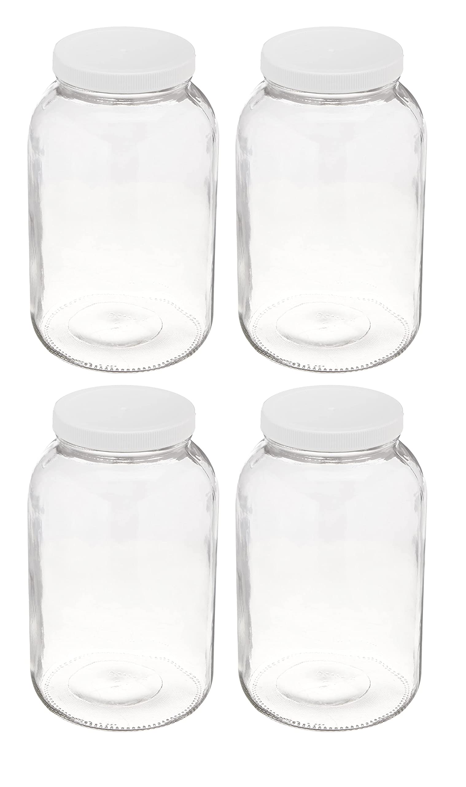 North Mountain Supply 1 Gallon Glass Jar Wide Mouth with White Plastic Lid - USDA, BPA-Free, Made in The USA - for Fermenting, Storing, Canning, and Much More! - Case of 4