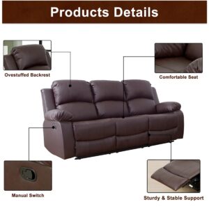 A Ainehome Luxury Recliner Sofa Living Room Furniture Set Reclining Couch Rv Sofa Chair Loveseat Recliner Couches for Living Room/Small Space/Office/Theater Seating(A-Brown Leather, Sofa)