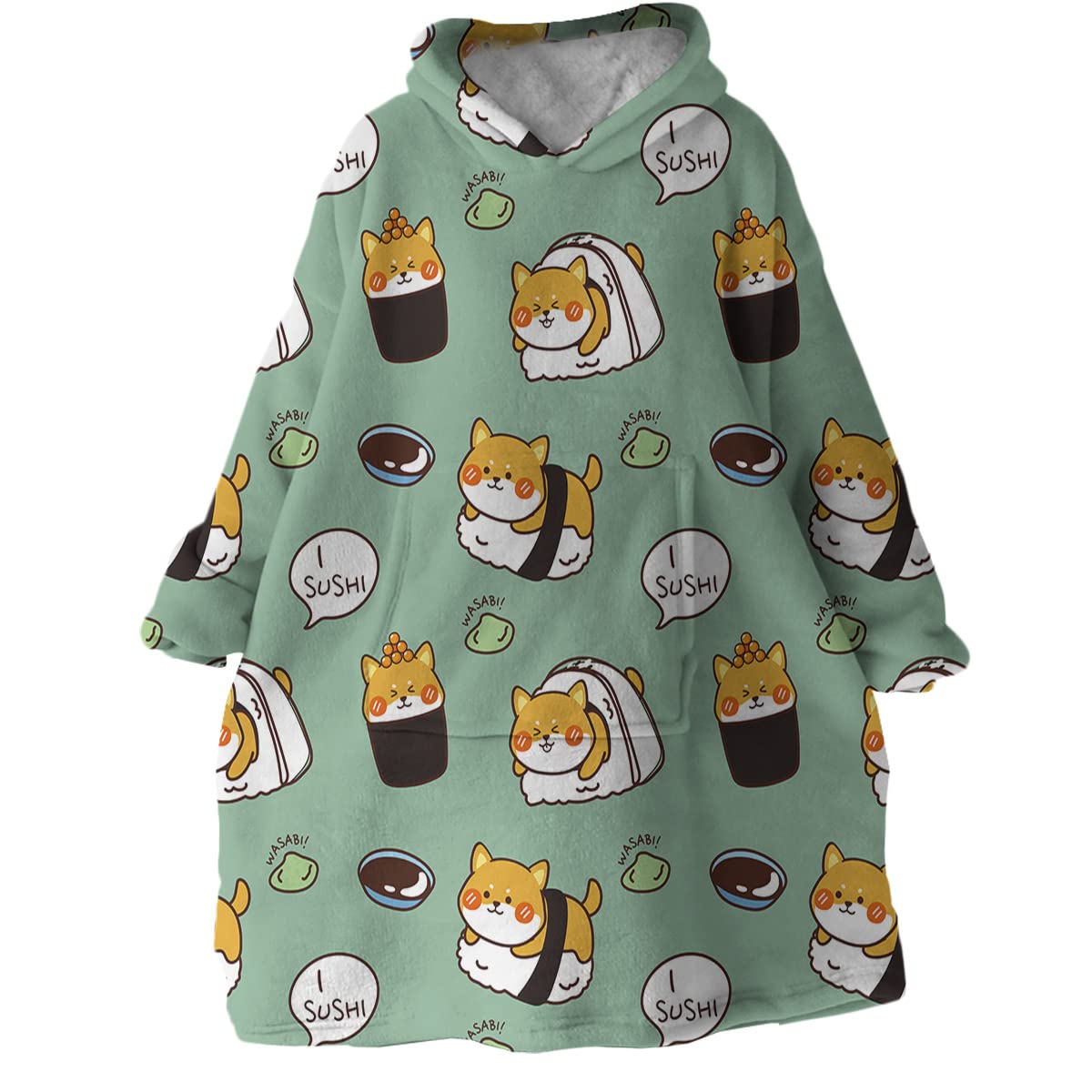 Sleepwish Sushi Shiba Fashion Hoodies & Sweatshirts Cute Kawaii Dog Kids Wearable Blanket Pet Animal Hooded Blanket Sweatshirt for Girls Boys Women (Adults 63" x 39")