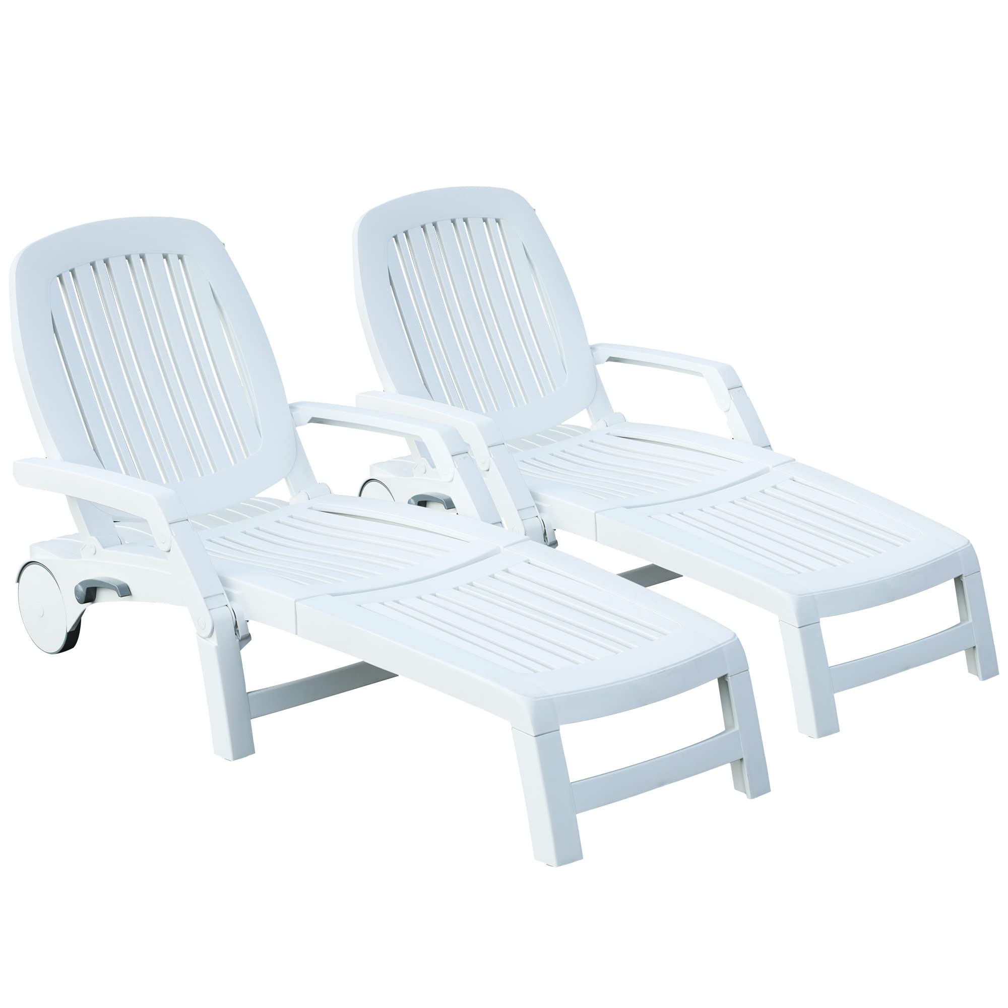 YITAHOME Outdoor Folding Chaise Lounge Chair with 6 Adjustable Backrests, Foldable Poolside Lounger with Wheels, Plastic Recliner for Patio, Beach,Easy Assembly, Lightweight, Waterproof, White