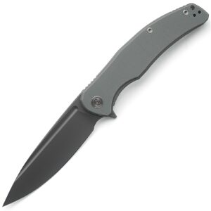 miguron knives m velona flipper folding knife 4.03" dark grey pvd 14c28n blade grey g10 handle with titanium pocket clip camping hiking pocket knife mgr-8003dgii