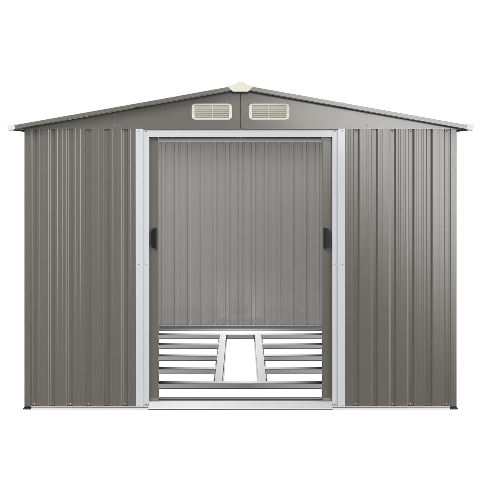 IRONMAX Outdoor Storage Shed with Floor, 8x6 FT Galvanized Steel Large Garden Shed w/Lockable Sliding Doors & Air Vent, Heavy Duty Tool Storage House for Backyard Patio Lawn