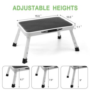 Step Stool,Folding Step Stools for Adults,Kids,and Seniors,Adjustable Step Ladder with Anti-Slip Platform and Rubber feet,350 Ibs Capacity,Sturdy and Stable,for Bedroom,Kitchen,SUV,RV and More Use