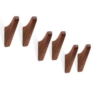 New Wood Wall Hooks 6 Pack Wooden Coat Hooks Natural Solid Black Walnut and Rubber Wood Decorative Wall Hooks for Hanging Coat Towels Hats (Black Walnuts 6PCS)