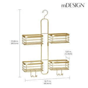 mDesign Metal Steel Hanging Shower Caddy, 4 Basket Organizer Rack for Bathroom; Hold Handheld Shower Head, Hose, Shampoo, Conditioner, Shaving Cream, Soap, Loofah - Carson Collection - Soft Brass