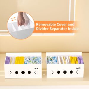 FEMELI Tampon Holder for Bathroom, Acrylic Cycle Pad Storage Organizer with Lid, Discreet Feminine Women Products Case Container Period Bin for Bathroom Accessories Decor Box