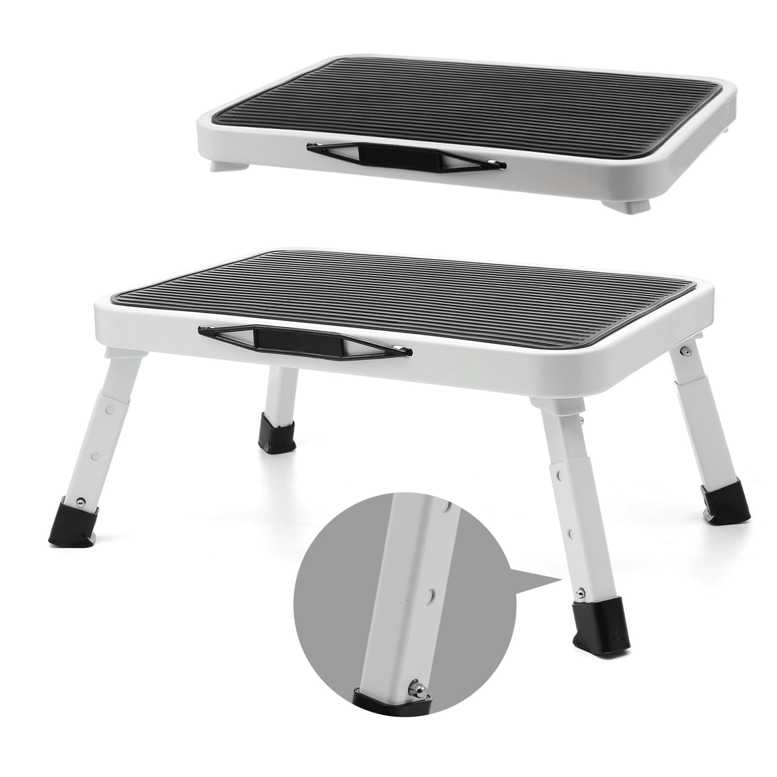 Step Stool,Folding Step Stools for Adults,Kids,and Seniors,Adjustable Step Ladder with Anti-Slip Platform and Rubber feet,350 Ibs Capacity,Sturdy and Stable,for Bedroom,Kitchen,SUV,RV and More Use