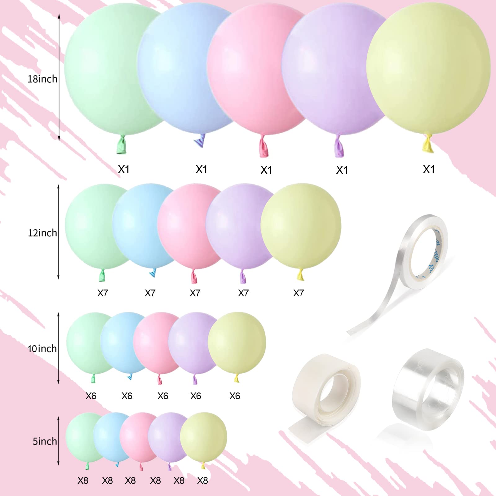 Pastel Balloon 110pcs Garland Kit Macaron Rainbow Balloons Different Sizes 5 10 12 18 Inch Balloon Arch for Graduation Birthday Party, Wedding, Baby Shower, Party Supplies…