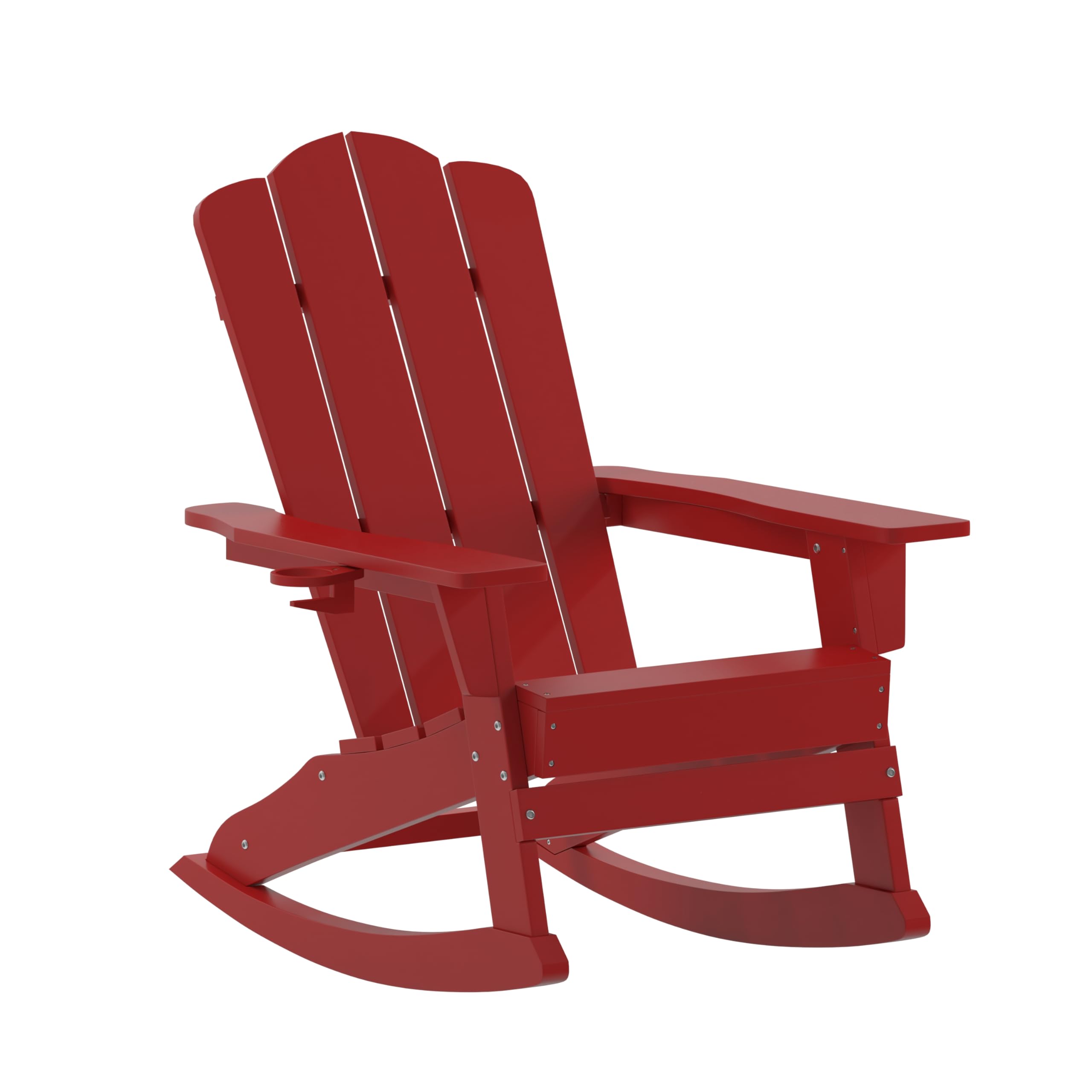 Flash Furniture Newport Adirondack Rocking Chair with Cup Holder, Weather Resistant Poly Resin Adirondack Rocking Chair, Red