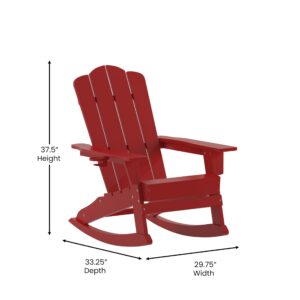 Flash Furniture Newport Adirondack Rocking Chair with Cup Holder, Weather Resistant Poly Resin Adirondack Rocking Chair, Red