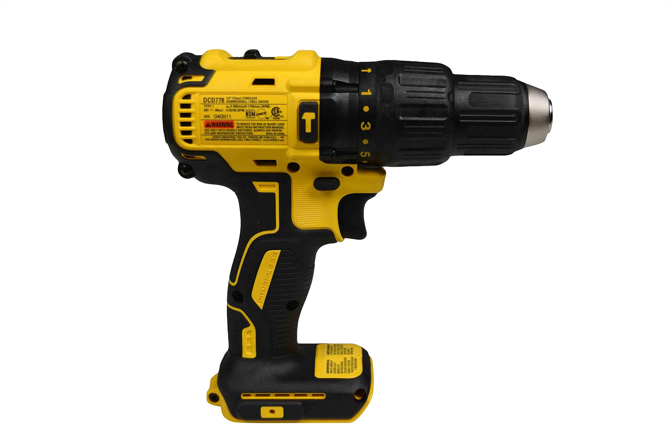 DeWalt DCD778B 20V Max 2 Speed 1/2" Cordless Brushless Hammer Drill (Renewed)