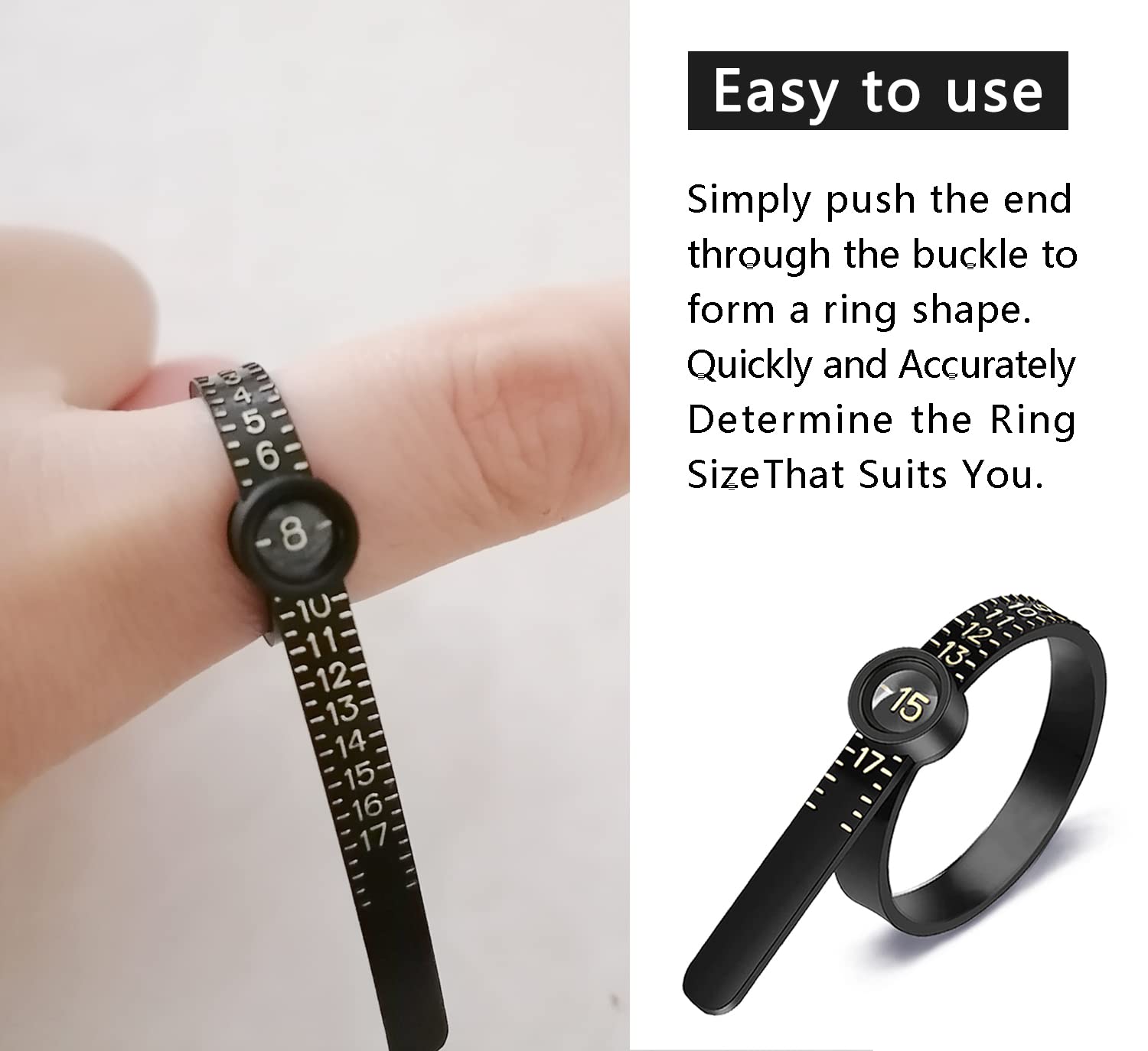 Ring Sizer Measuring Tool JRONGHE Reusable Finger Size Measuring Tape with Magnified Glass, Jewelry Sizing Tool 1-17 USA Rings Size