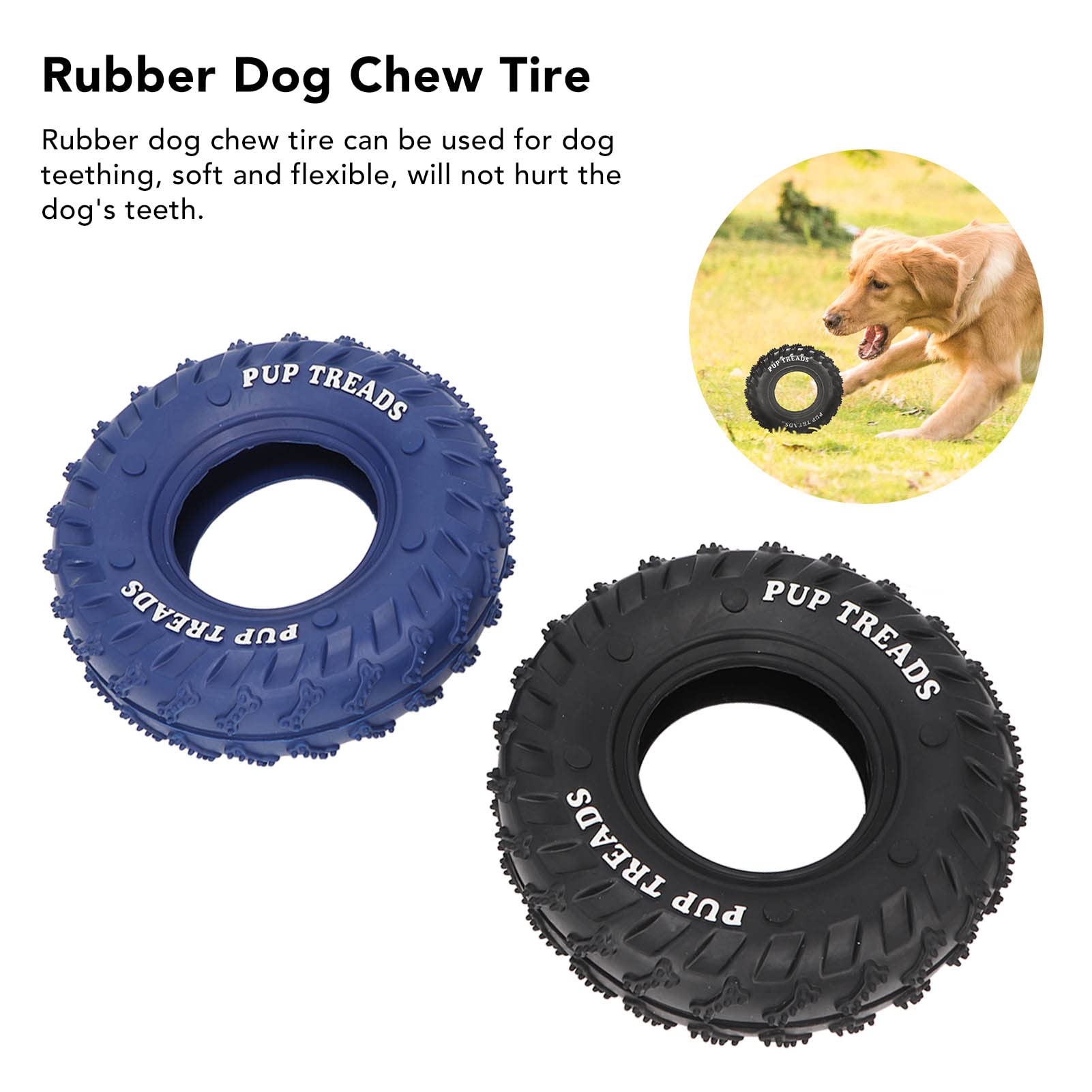 BAAROO 2pcs Dog Chew Toys for Puppies Teething, Unbreakable Rubber Tire Dog Toy Pet Chew Toy for Medium Large Dogs, Indestructible Dog Toys for Fun, Training, Dental Care, Clean Teeth