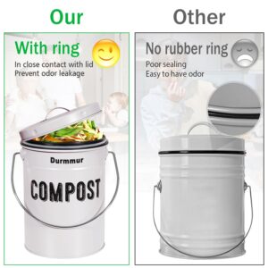 Durmmur Compost Bin Kitchen Counter, Indoor Compost Bin, Includes Inner Bucket with Sealed Ring Compost Pail, Countertop Compost Bin with Lid, Compost Bucket Compost Container, 1.0 Gallon