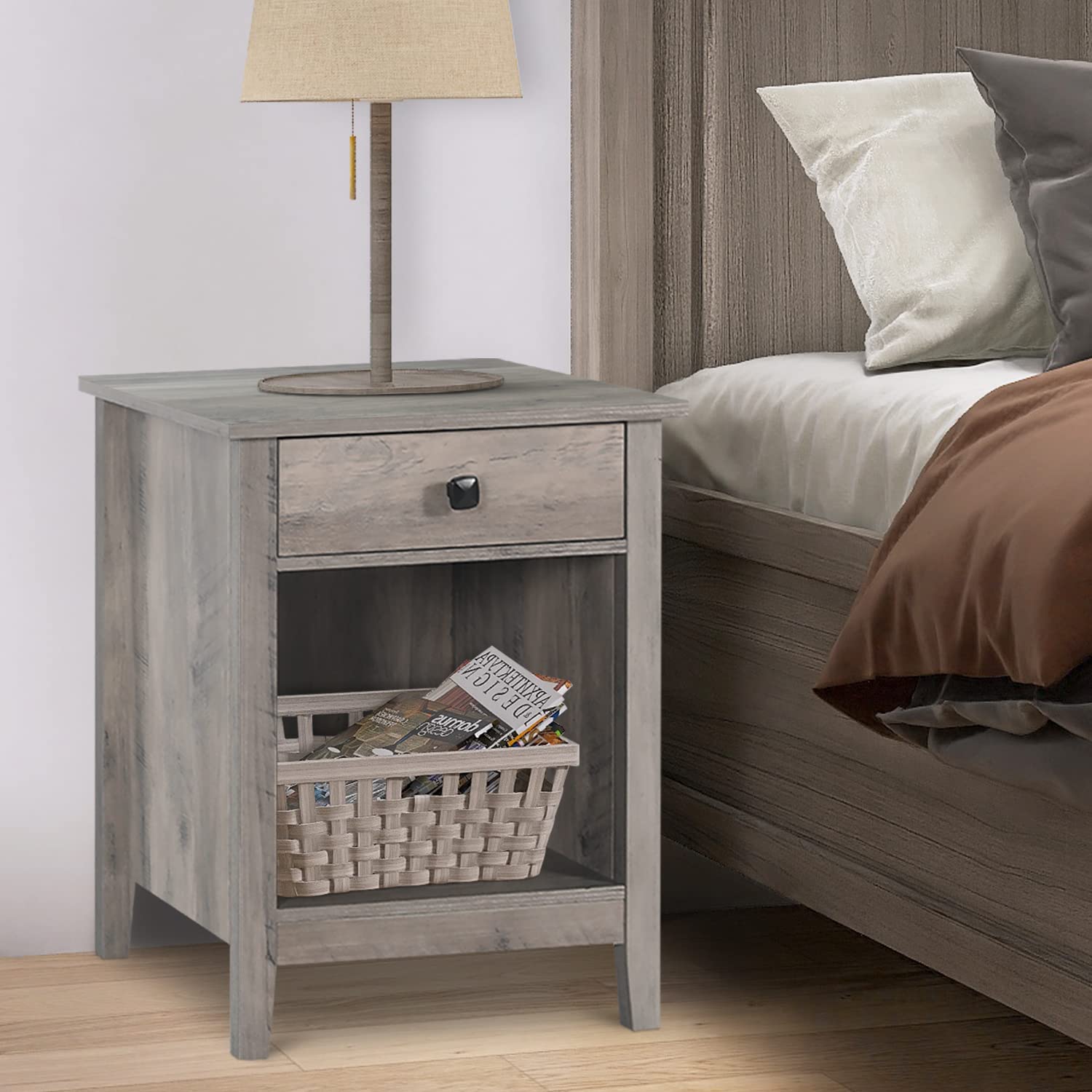 Vikiullf Dresser and Nightstand Set - 3 Pieces Bedroom Set with 7 Drawer Dresser and 1 Drawer Nightstands, Wood Double Dresser, Grey Wood Grain