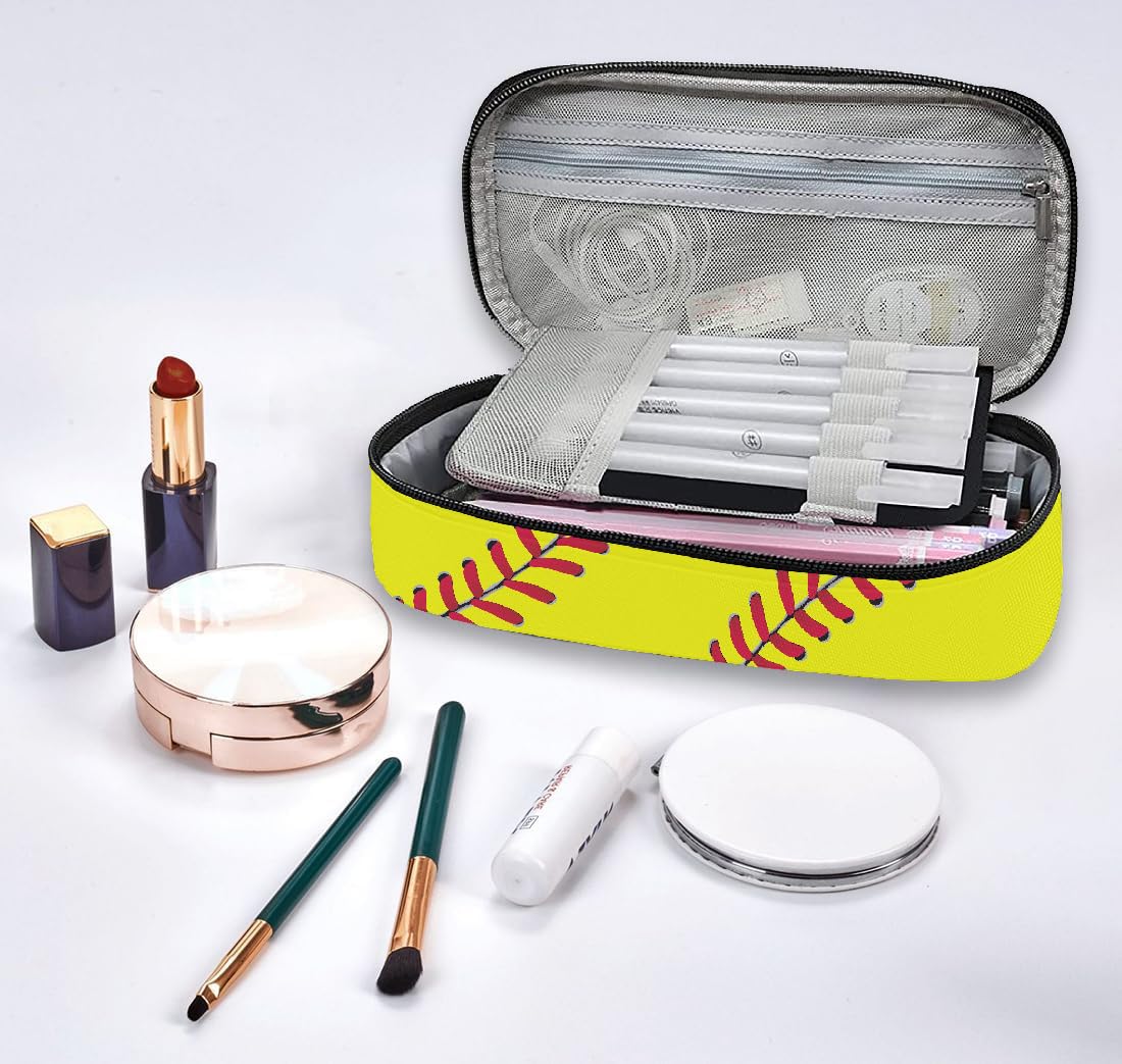 YAGEDOVIU Softball Pen Holder Case Brush Pot Stationery Multifunction Pen Container Large Capacity Storage Pouch with Zipper Birthday Gifts Pen Box for Women Men