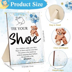 Roowest 51 Pcs Tie Your Shoe Baby Shower Game Sign Wooden Bear Baby Shower Sign Baby Gift Sets Gender Reveal Party Favors 50 Blue Baby Latex Balloons for Boy Girl Baby Shower Game Supplies Decors