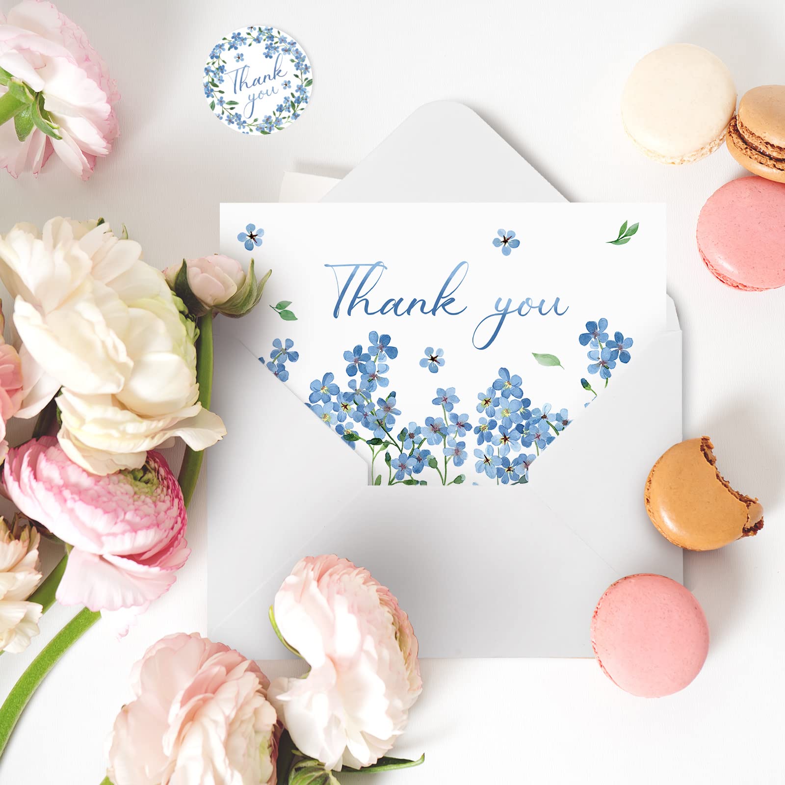 AnyDesign 36 Pack Blue Floral Thank You Cards Bulk Forget-Me-Not Myosotis Sylvatica Flower Greeting Cards with Envelope Sticker Thank You Note Cards for Wedding Birthday Baby Shower Bridal Party