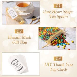 50 Sets Heart Shaped Tea Spoons Wedding Favor for Guests 5.63'' Heart Shaped Mini Spoons Creative Love Spoons with Sheer Bags Labels for Wedding Guest Souvenir Bridal Shower Tea Party Favors (Gold)