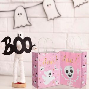 Ctosree 24 Pcs Halloween Treat Bags Pink Halloween Party Favor Bags Paper Happy Boo Day Pink Halloween Boo Favor Bags Treat Bag for Halloween Scary Theme Birthday Party