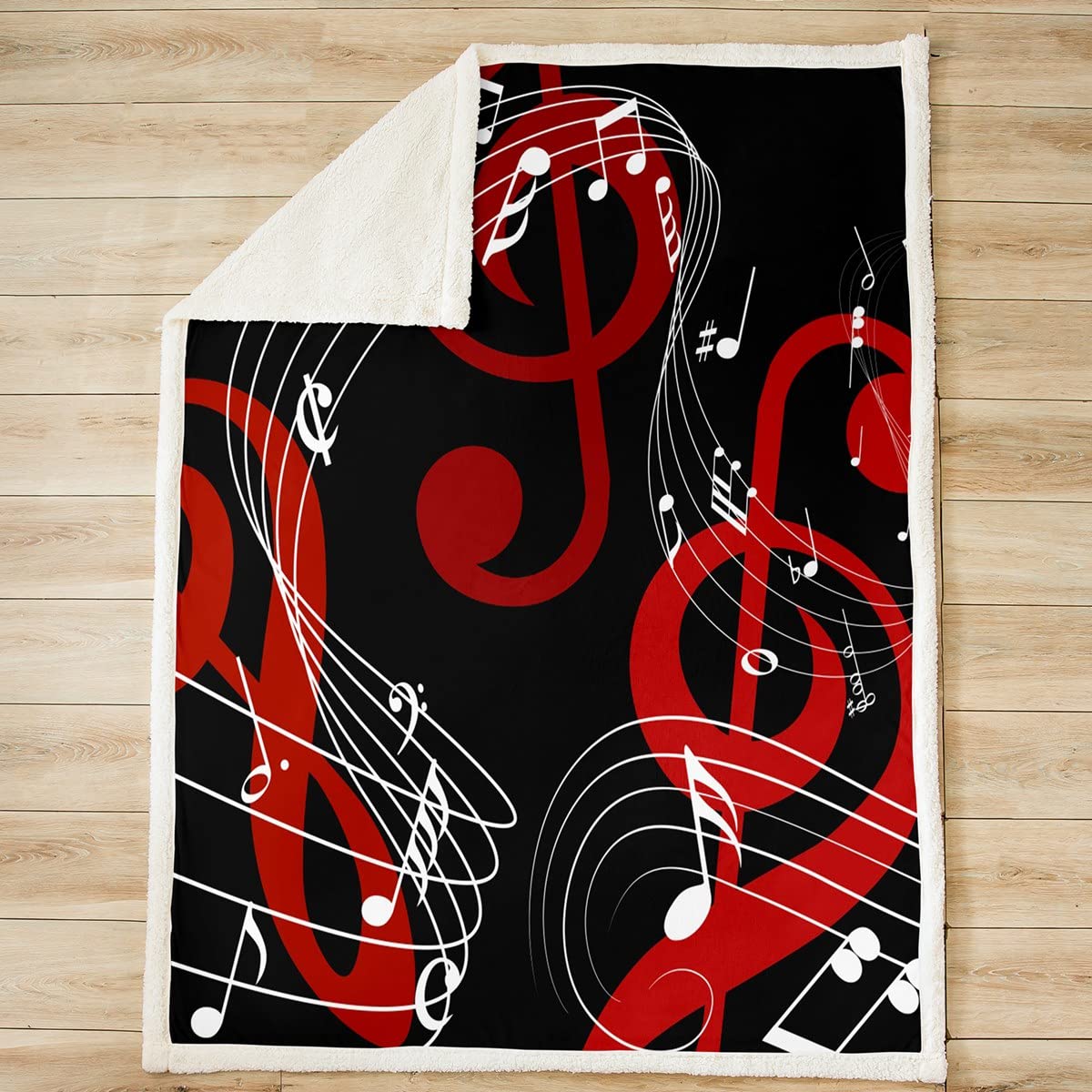 Musical Notes Throw Blanket,Red Black and White Blankets for Kids Boys Girls Women Room Decor Abstract Music Theme Fleece Blanket Men Modern Soft Sherpa Blanket,Top 2 Panel,40"×50"