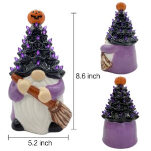 Ceramic Gnome Halloween Decorations, Orange Gnome Ceramic Tree Lighted, Light up Pumpkin Gnome Table Decor, Halloween Decor Indoor, Halloween Centerpieces for Tables Gnome