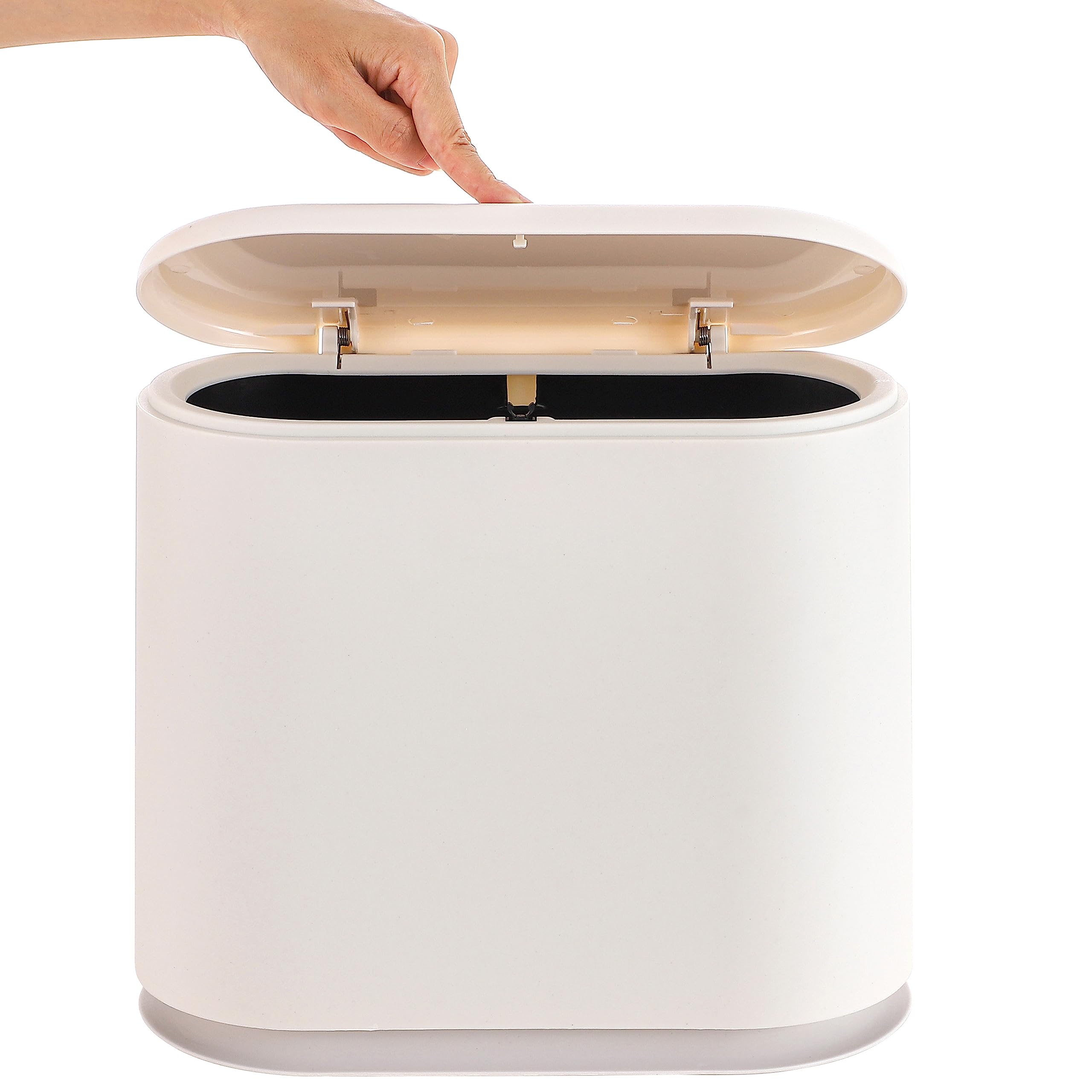 Baosia 12 Liter White Rectangular Plastic Trash Can Wastebasket with Press Type Lid,3.2Gallon Slim Trash Bin,Narrow Trash Can Waste Bins for Bedroom, Bathroom, Office,Kitchen，Powder Room