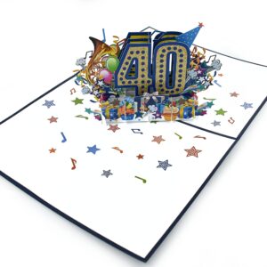 Teabug Cards Happy Birthday Pop Up 3D Greeting Card with Numbers (40th Blue)