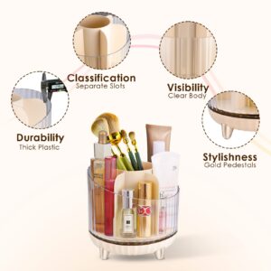 Makeup Brush Holder Organizer - 360 Rotating Make Up Organizer, Clear Spinning Cosmetic Storage Cup, Large Capacity Makeup Desk Organizer for Vanity Decor, Bathroom Countertops, Dresser Counter