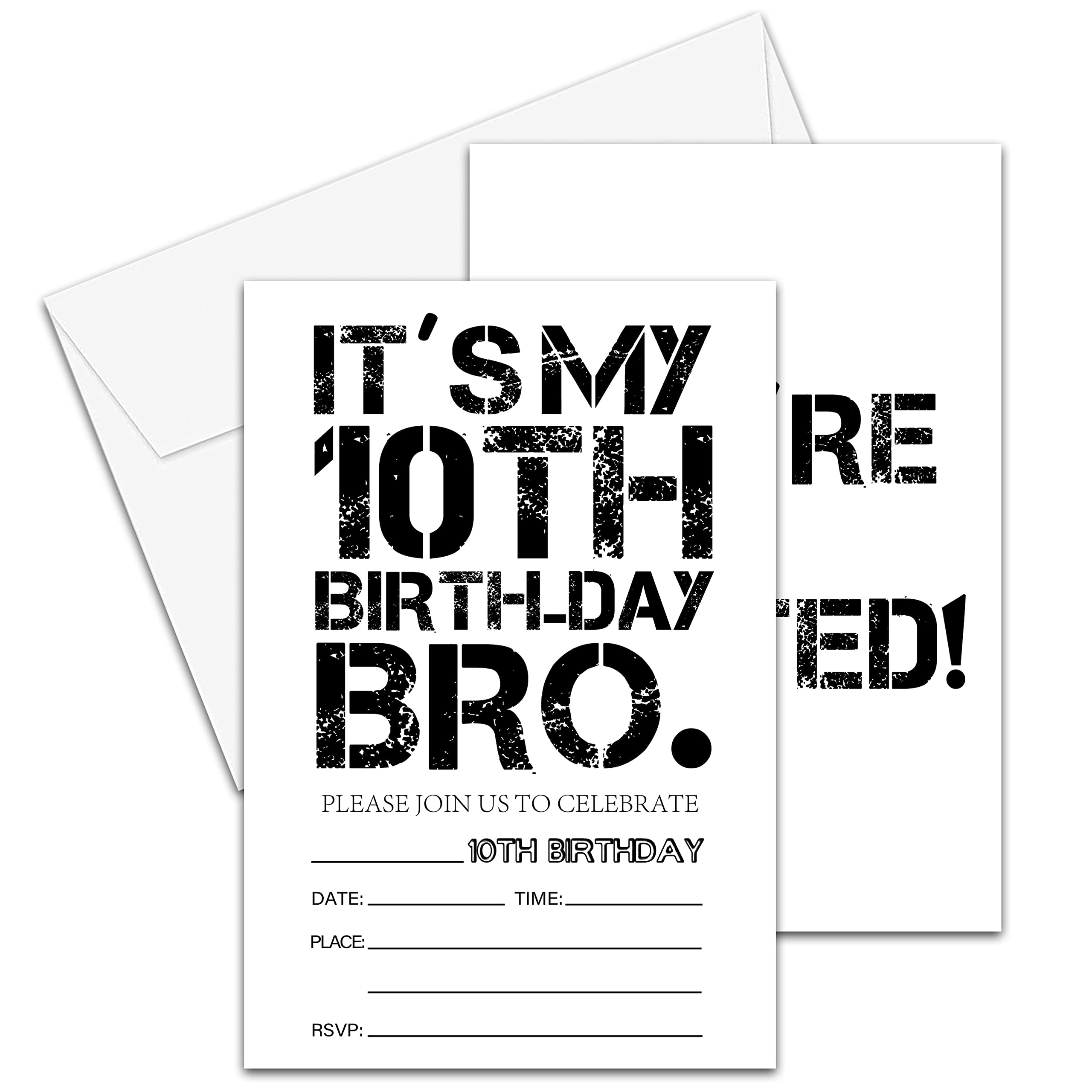 YQV It's My 10th Birthday Bro Invitations Cards, 4"x 6" Birthday Party Invites with Envelopes for Party Decorations Supplies(20 Pieces) -D23