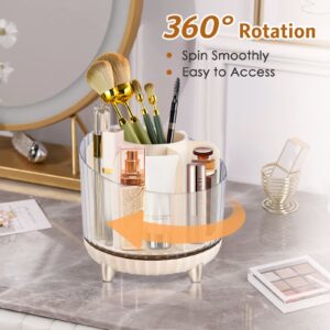 Makeup Brush Holder Organizer - 360 Rotating Make Up Organizer, Clear Spinning Cosmetic Storage Cup, Large Capacity Makeup Desk Organizer for Vanity Decor, Bathroom Countertops, Dresser Counter