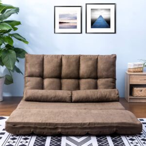 Merax Floor Sofa, Foldable Lazy Sofa Sleeper Bed with 2 Pillows, Adjustable Lounge Sofa Gaming Sofa Floor Couches 5-Position for Bedroom, Living Room, and Balcony, Brown