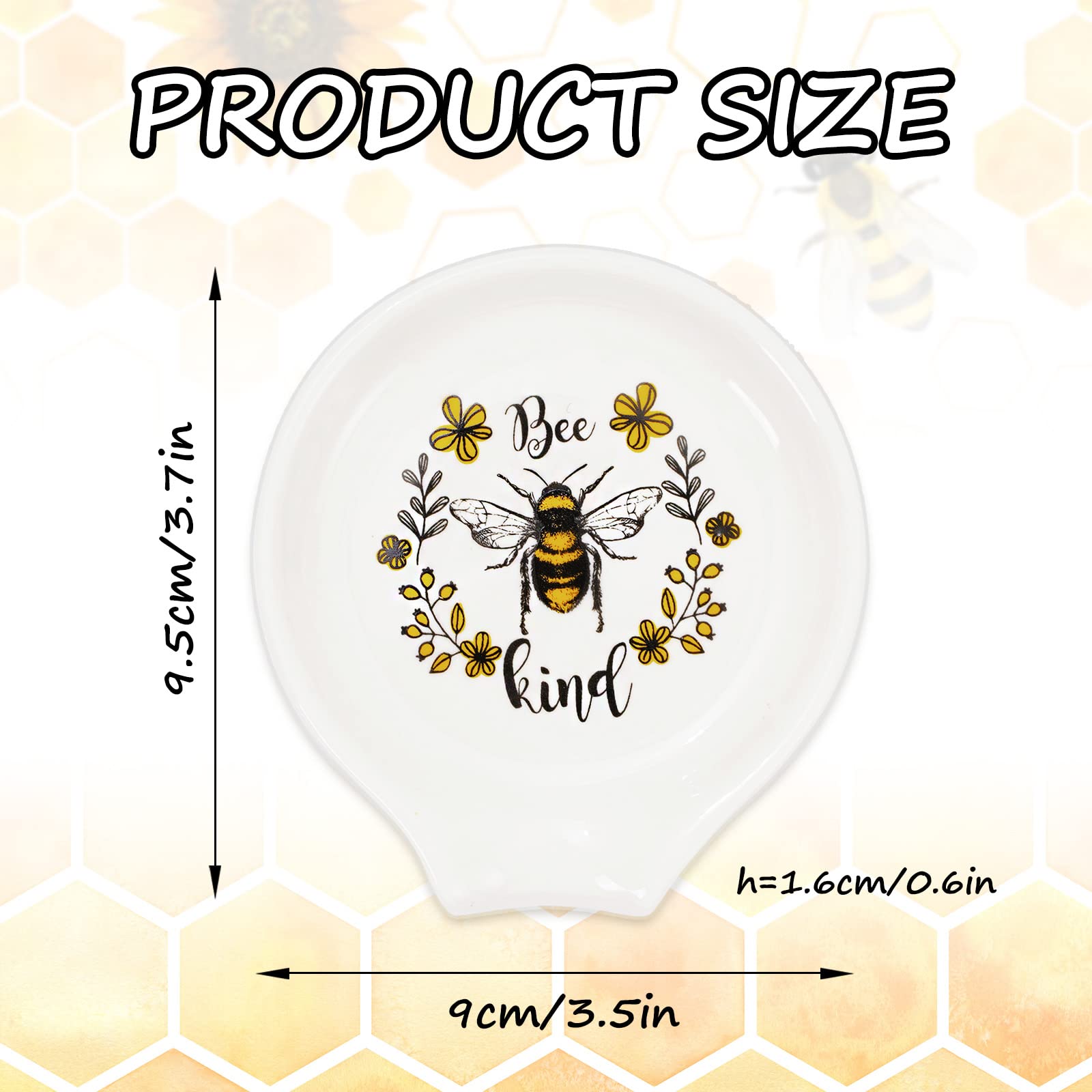 Whaline Bee Spoon Rest Kitchen Decoration Queen Bee Ceramic Coffee Spoon Holder Bee Kind Sauce Dishes Farmhouse Ring Dish for Kitchen Office Summer Bee Day Party Decor